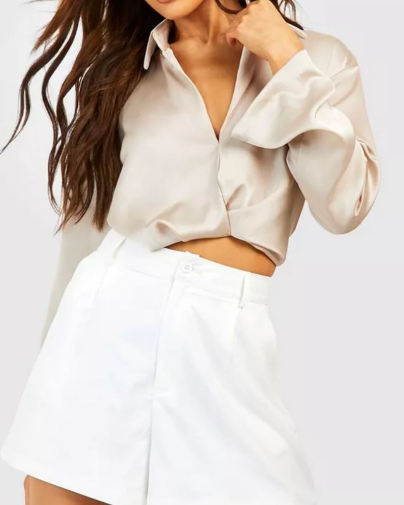 Cream Satin Drape Front Shirt