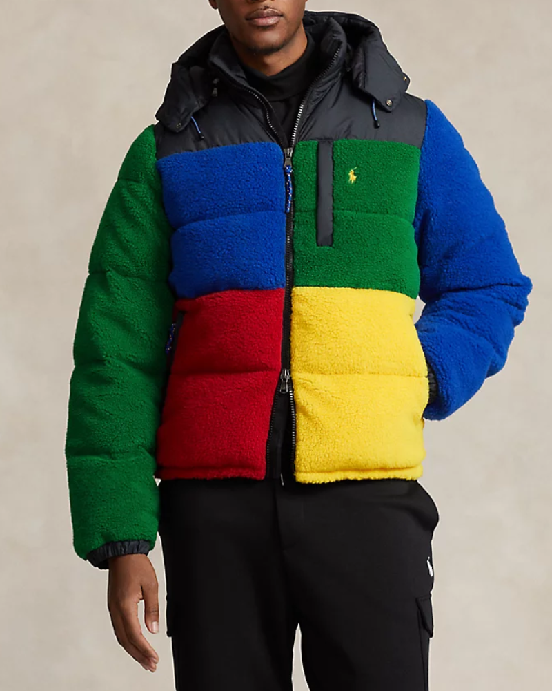 Color Blocked Pile Fleece Down Jacket