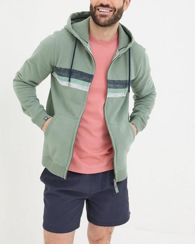 Brooke Chest Stripe Zip Light Green Hoodie