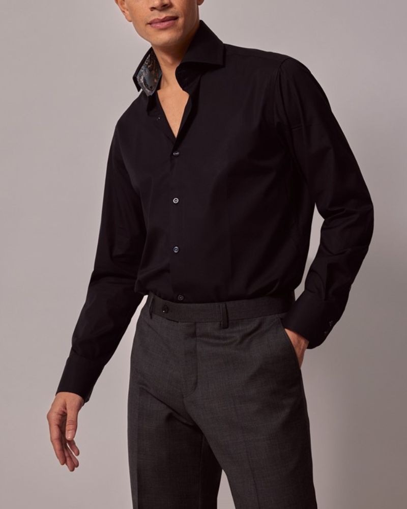 Black Slim Shirt High Collar