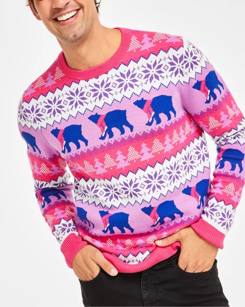 Holiday Lane Men Santa Bear Sweater